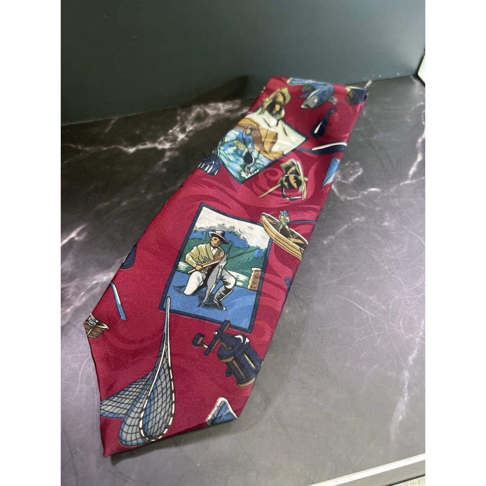 Men's Vintage American‎ Sports Fisherman Necktie Maroon